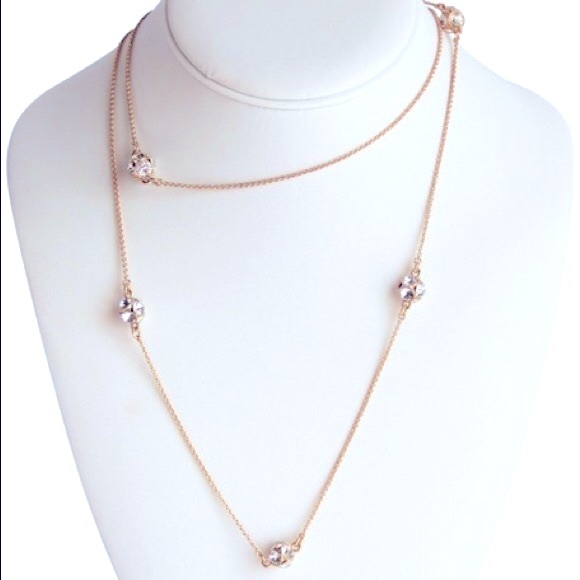 💖KATE SPADE Lady Marmalade Diamond Crystal Statement Scatter Long Necklace Rose - Picture 5 of 6